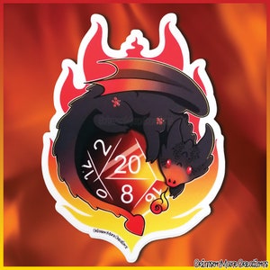 D20 Fire Dice Dragon Vinyl Aufkleber - DnD Laptop Aufkleber - Phone Case Stickers - Fantasy RPG Aufkleber - Dragon Sticker - Tabletop Gaming