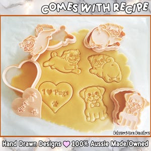 Pug Dog Cookie Cutter Set, Hand-Drawn 3D Printed Dog Breeds Baking Supplies, Fondant Tool image 2