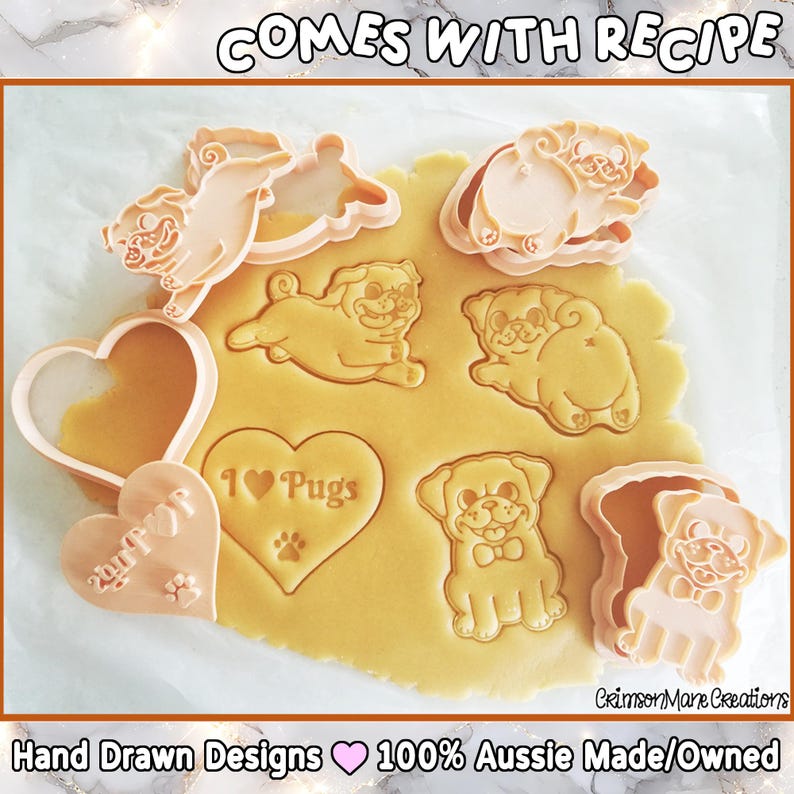 Pug Dog Cookie Cutter Set, Hand-Drawn 3D Printed Dog Breeds Baking Supplies, Fondant Tool image 2