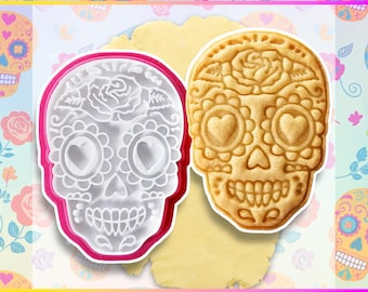 Sugar Skull Cookie Cutter, Hand-Drawn 3D Printed Day of the Dead Baking Supplies, Fondant Tool