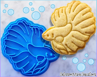 Betta Fish Cookie Cutter: Hand-Drawn 3D Printed Baking Supplies, Fondant Tool Stamp