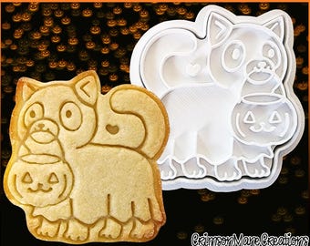 Cat Ghost Halloween Cookie Cutter, Hand-Drawn 3D Printed Halloween Spooky Season Baking Supplies, Fondant