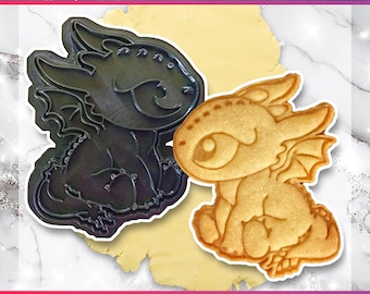 Black Baby Dragon Cookie Cutter, Hand-Drawn 3D Printed Fantasy Baking Supplies, Fondant Tool Stamp