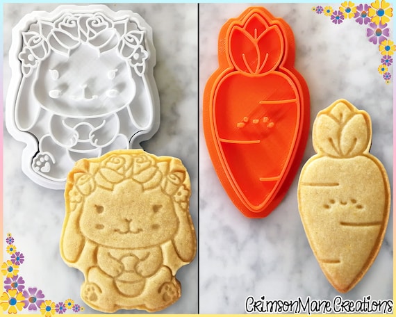 Easter Bunny and Carrot Cookie Cutter Set Cute Easter Cookie Cutters  Ceramic Making Biscuit Baking Supply 3D Printed Fondant Tool 