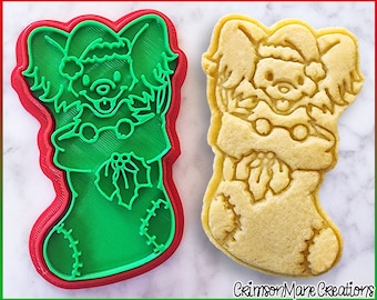 Papillon Dog Christmas Cookie Cutter, Hand-Drawn 3D Printed Dog Pet Stocking Baking Supplies, Fondant