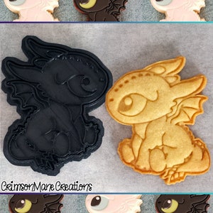 Black Baby Dragon Cookie Cutter - Cute Chibi Dragon - Ceramics and Pottery - 3D Printed - Fondant Tool - Fantasy - Biscuit Baking Supplies