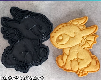 Black Baby Dragon Cookie Cutter - Cute Chibi Dragon - Ceramics and Pottery - 3D Printed - Fondant Tool - Fantasy - Biscuit Baking Supplies