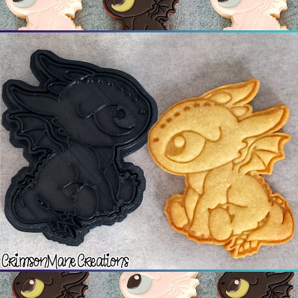 Black Baby Dragon Cookie Cutter - Cute Chibi Dragon - Ceramics and Pottery - 3D Printed - Fondant Tool - Fantasy - Biscuit Baking Supplies