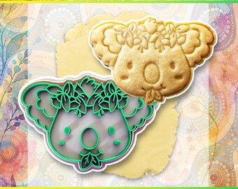 Tagliabiscotti a forma di koala, animali nativi australiani disegnati a mano e stampati in 3D, corona di fiori di eucalipto, accessori per la pasticceria