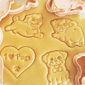 Pug Dog Cookie Cutter Set: Hand-Drawn 3D Printed Dog Breeds Baking Supplies, Fondant Tool