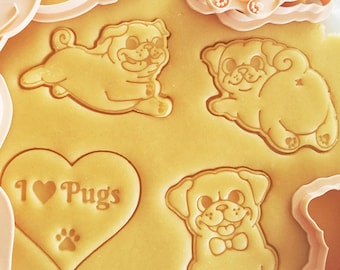 Pug Dog Cookie Cutter Set, Hand-Drawn 3D Printed Dog Breeds Baking Supplies, Fondant Tool