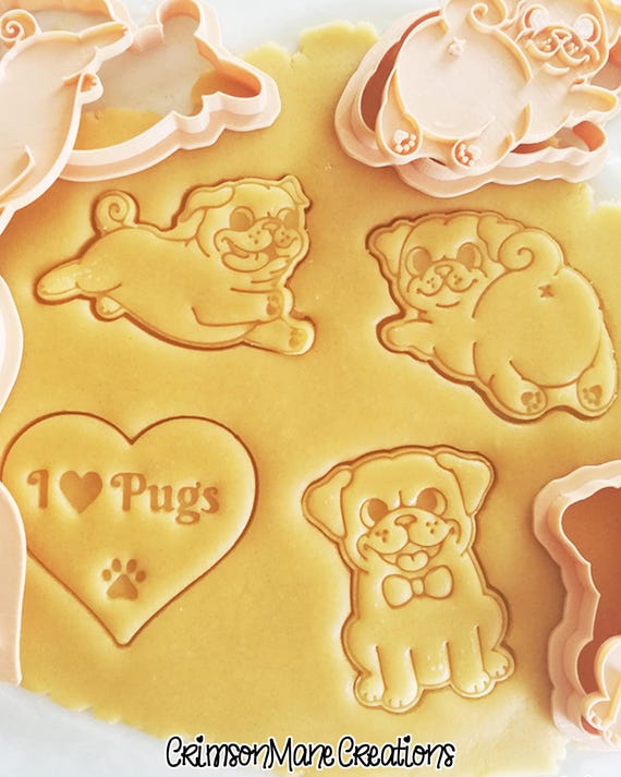 Pug Dog Cookie Cutter Set: 3D Printed Baking Supplies, Fondant Tool, Craft Stamp