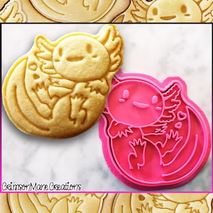 Axolotl Cookie Cutter - Cute Chibi Pet Amphibian Salamander - 3D Printed - Fondant Tool - Biscuit Baking Supplies - Ceramic Craft Stamp Gift