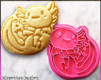 Axolotl Cookie Cutter - Cute Chibi Pet Amphibian Salamander - 3D Printed - Fondant Tool - Biscuit Baking Supplies - Ceramic Craft Stamp Gift