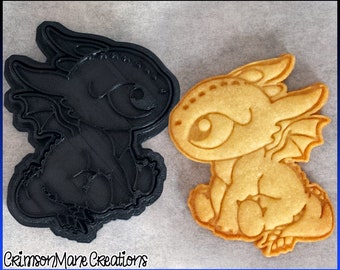 Black Baby Dragon Cookie Cutter - Cute Chibi Dragon - Ceramics and Pottery - 3D Printed - Fondant Tool - Fantasy - Biscuit Baking Supplies