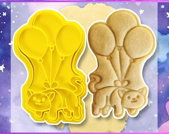 Balloon Cat Cookie Cutter, Hand-Drawn 3D Printed Birthday Party Baking Supplies, Fondant Tool