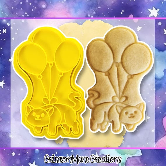Balloon Cat Cookie Cutter: Hand-Drawn 3D Printed Birthday Party Baking Supplies, Fondant Tool
