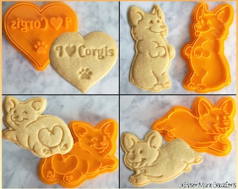 Corgi Dog Cookie Cutter Set - Cute - Ceramics and Pottery - 3D Printed - Corgi Butt - Corgi Sploot - Fondant Cutter - Baking Tool