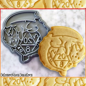 D20 Dice Dragon Cookie Cutter - DnD Fantasy Game - Ceramic Stamp - RPG - Biscuit Baking Supplies - 3D Printed - Geek Gift - Fondant Tool