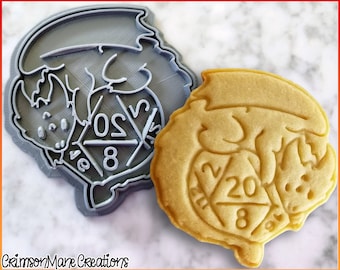 D20 Dice Dragon Fantasy Game Cookie Cutter - Ceramics Pottery Stamp - RPG - Biscuit Baking Supplies - 3D Printed - Geek Gift - Fondant Tool