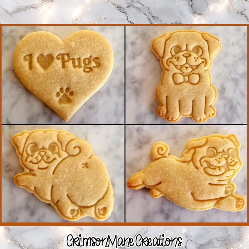 Pug Dog Cookie Cutter Set, Hand-Drawn 3D Printed Dog Breeds Baking Supplies, Fondant Tool image 7