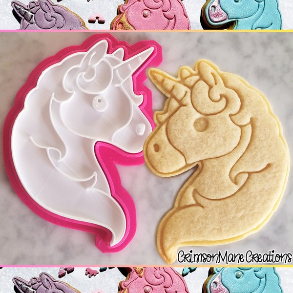 Unicorn Cookie Cutter - Cute Emoji - Ceramic Pottery Craft Stamp - 3D Printed - Girls Birthday Party Biscuit Baking Supplies - Fondant Tool