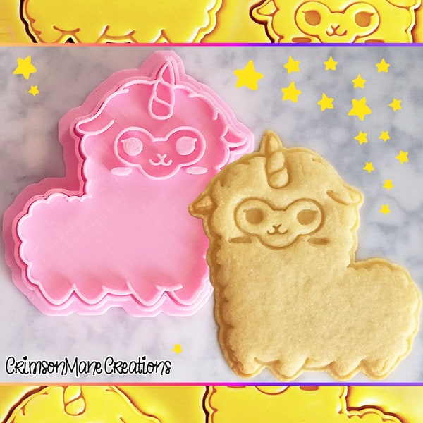 Unicorn Llama Cookie Cutter - Llamacorn - Alpaca - Kawaii Cute - Ceramic Craft Stamp - 3D Printed - Biscuit Baking Supplies - Fondant Tool