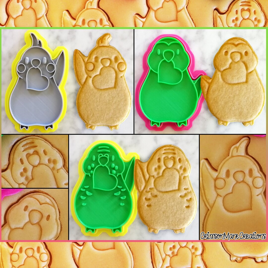 Bird Cookie Cutter Set - Cockatiel Peachface Lovebird Budgie Parakeet - Cute Birds - Baking Supplies - Birthday - 3D Printed - Fondant Tool
