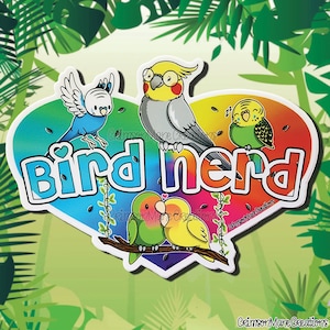 Vogel nerd vinyl sticker - valkparkiet parkiet dwergpapegaai papegaaien - waterdichte laptop telefoon geval bidon sticker - huisdierliefhebbers geschenken schattige regenboog