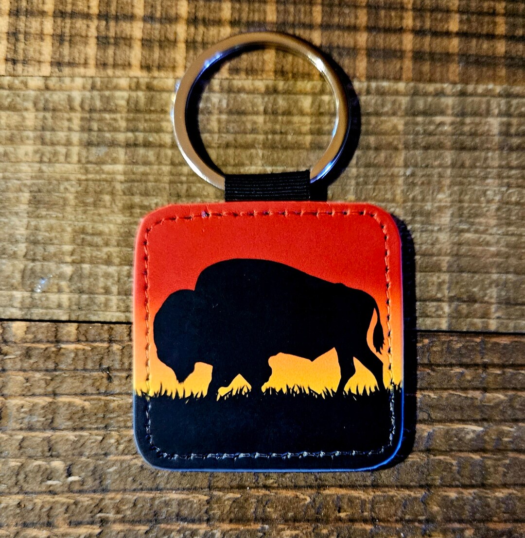 Sunset Bison Keychain - Square Key Chain - Etsy