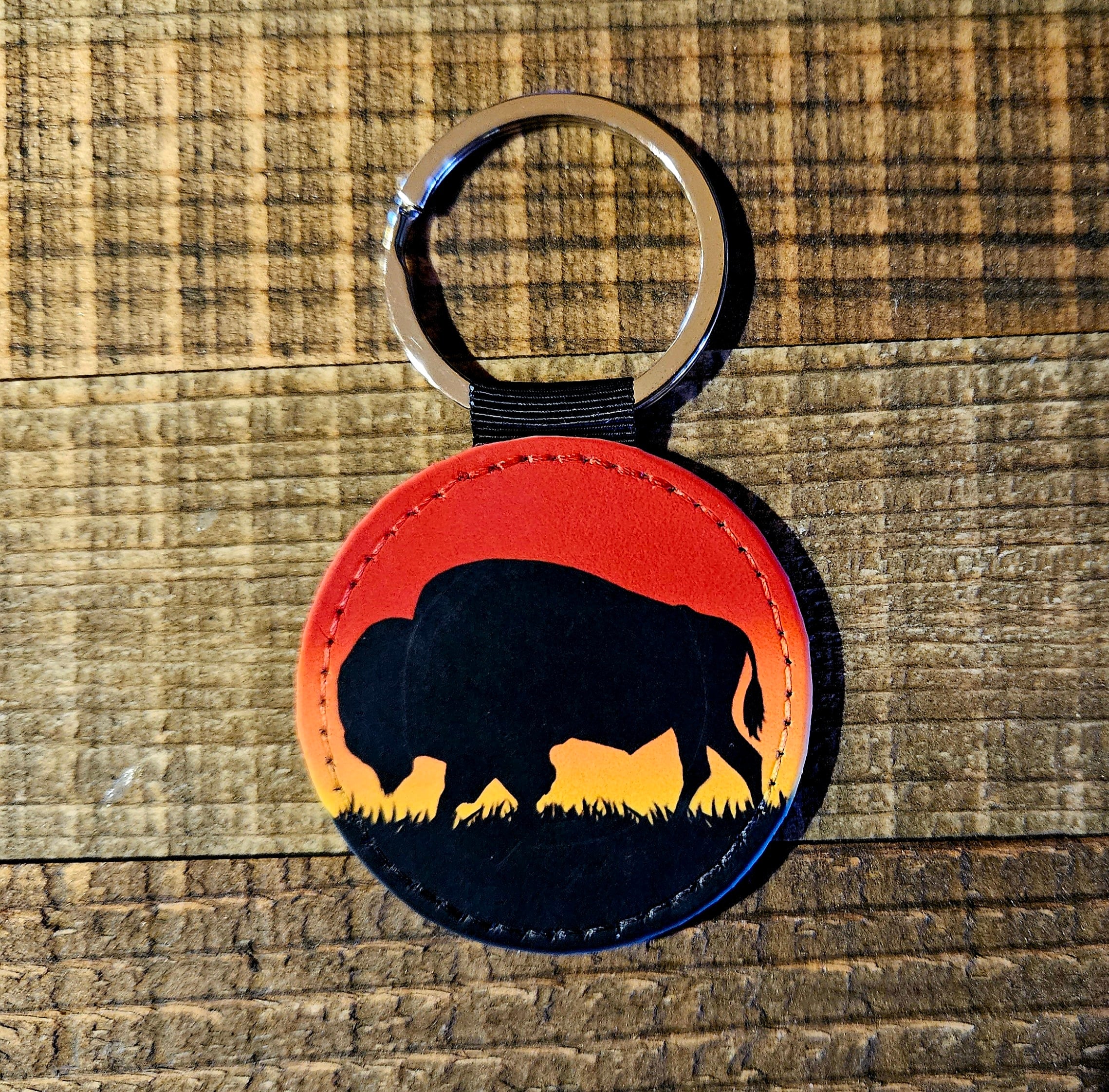 Sunset Bison Keychain - Round Key Chain - Etsy