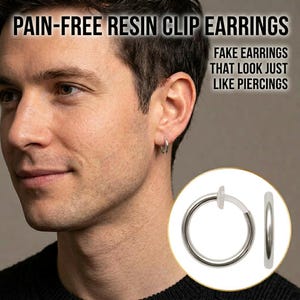Comfortable Silver Clip on Hoop Earrings for Men, Fake Piercing
