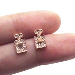Perfume Bottle Earrings, Simple Rose Gold Earrings, Minimalist Earrings, Cubic Zirconia earrings, Cz Earrings, Sterling Silver Stud Earrings
