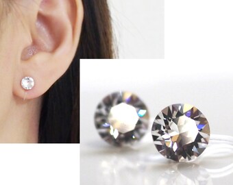 Crystal Swarovski Invisible Clip On Earrings, Non Piered Earrings, Swarovski Clip On Stud Earrings, Bridal Clip Earrings, Wedding Clip-ons