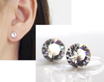 Swarovski Crystal clip on earrings Swarovski wedding invisible clip on stud earrings non pierced earrings bridal clip-on earrings