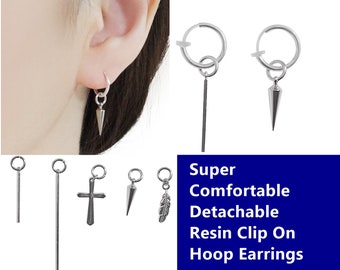 Comfortable clip on hoop earrings men's silver clip on earrings fake earrings stick spike cross feather invisible clip-on earrings dangle