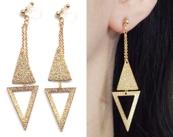 Triángulo de oro metálico Clip invisible en pendientes, pendientes de clip geométrico colgante, pendientes sin perforación, clip-ons minimalistas, regalo para ella