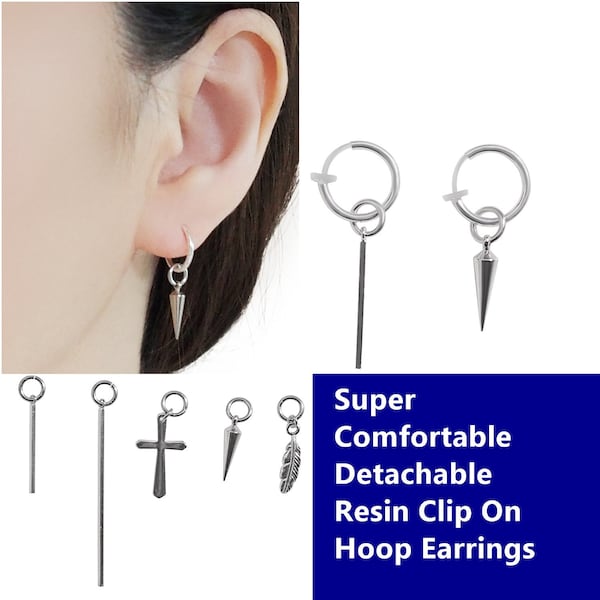Comfortable clip on hoop earrings men's silver clip on earrings fake earrings stick spike cross feather invisible clip-on earrings dangle