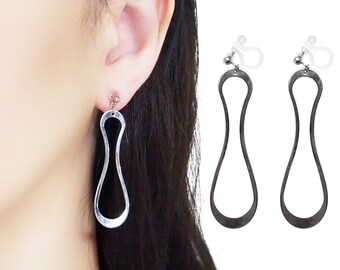 Gourd Shaped Non Pierced, Silver Dangle Invisible Clip On Earrings