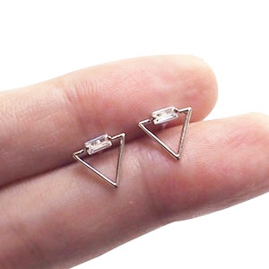 Simple Stud earrings, Sterling silver earrings, Triangle Earrings, Minimalist Earrings, CZ earrings, Cubic Zirconia earrings, Small Earrings