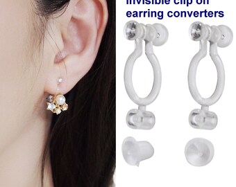 2 paires de convertisseurs de boucles d'oreilles invisibles super confortables, cristaux japonais sur les boucles d'oreilles, remplacement des boucles d'oreilles à clip