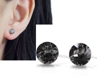 Swarovski black diamond clip on earrings-rhinestone invisible clip on earrings stud-Swarovski crystal clip earrings, non pierced earrings