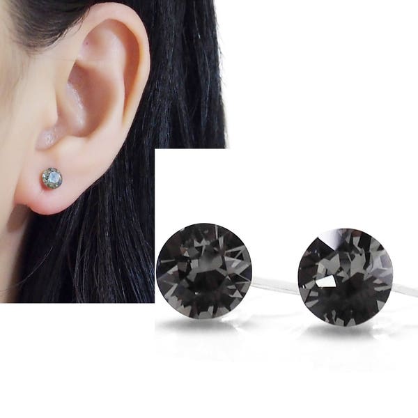 Swarovski black diamond clip on earrings-rhinestone invisible clip on earrings stud-Swarovski crystal clip earrings, non pierced earrings