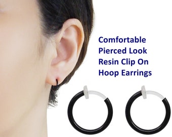 Men's black clip on earrings, BTSts clip on hoop earrings, non pierced earrings, comfortable men’s hoops clip on earrings for guy, ear clip