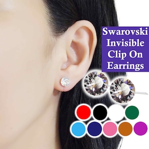 Invisible Clip On Earrings, Swarovski Crystal Clip On Stud Earrings, Rhinestone Non Pierced Earrings