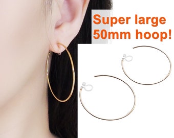 50 mm super large, Creolen-Ohrringe, nicht durchbohrte Ohrringe, große goldene Ohrclips, unsichtbare Ohrclips, Creolen-Ohrringe