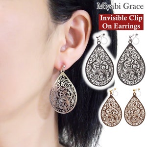Silber Unsichtbare Ohrclips, baumeln Filigrane Ohrclips, Teardrop Nicht durchbohrte Ohrringe, Komfortable Große Spitze Ohrclips