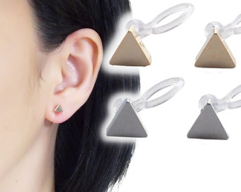 Boucles d'oreilles à clip invisibles en triangle doré, boucles d'oreilles à clip géométriques, boucles d'oreilles non percées en or, boucles d'oreilles à clip minuscules