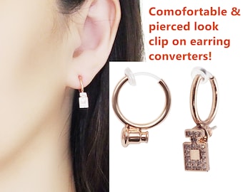 Comfortable rose gold invisible clip on earring converters, Japanese resin clip on hoop earrings findings, change pierced to clip earrings