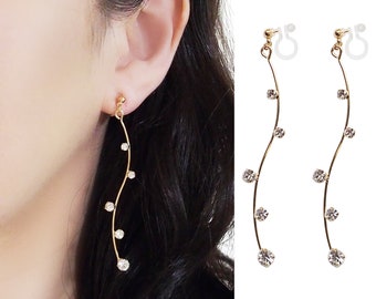 Kristallen clipoorbellen bungelen goudstaaf onzichtbare clipoorbellen non-piercing oorbellen strass clipoorbellen